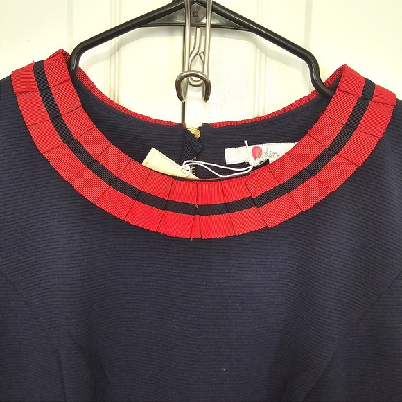 Boden NWT Polperro Ottoman Dress Navy Blue Red Sheath Pencil  8 Office Preppy - Picture 6 of 13